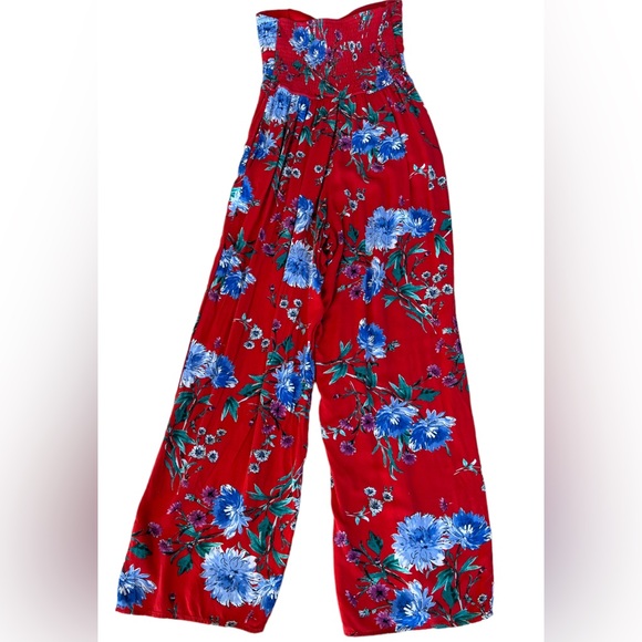 Band of Gypsies Strapless Smocked Ruched Floral High Waisted Red Romper S - Picture 1 of 13